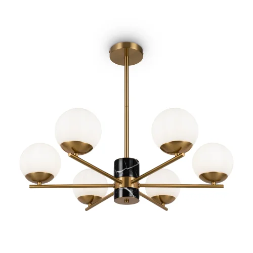 Люстра на штанге Marble FR5230PL-06BS Freya белая на 6 ламп, основание латунь в стиле современный шар фото 6