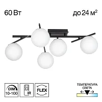 Люстра потолочная LED с пультом Dorsy CL223152 Citilux белая на 5 ламп, основание чёрное в стиле современный шар с пультом
