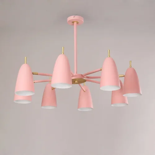 Люстра на штанге PINNACLE D86 Pink 195496-26 ImperiumLoft розовая на 8 ламп, основание золотое в стиле современный 