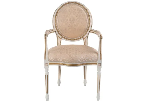 Деревянный стул Данте молочный с золотой патиной 406095 Woodville, бежевый/ткань, ножки/массив бука дерево/молочный, размеры - ****570*550 фото 2