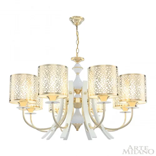 Люстра подвесная Florentia-6067 306067/8 Wh/Gd Arte Milano золотая белая на 8 ламп, основание золотое в стиле современный арт-деко фото 2