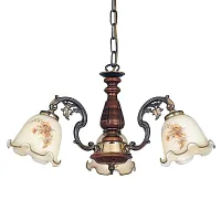Люстра подвесная  L 965/3 DEC Reccagni Angelo бежевая на 3 лампы, основание коричневое бронзовое в стиле классический кантри выдувное