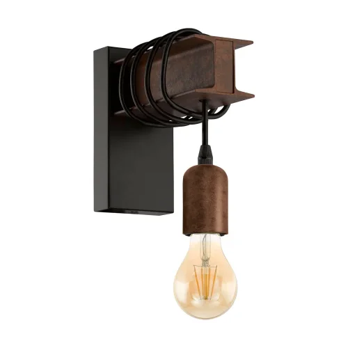 Бра лофт Townshend 4 43152 Eglo без плафона на 1 лампа, основание чёрное коричневое в стиле лофт 