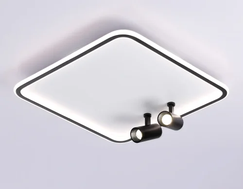 Светильник потолочный LED с пультом FL5115 Ambrella light белый чёрный 1 лампа, основание белое в стиле современный хай-тек квадраты фото 2