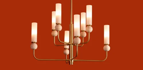 Люстра на штанге Sunspot FR5482CL-08BS Freya белая на 8 ламп, основание латунь в стиле современный фото 10 Люстра на штанге Sunspot FR5482CL-08BS Freya белая на 8 ламп, основание латунь в стиле современный фото 10