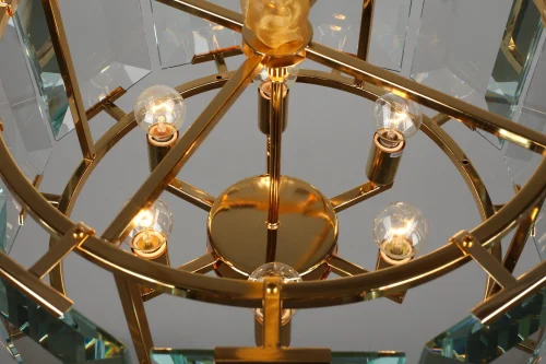 Люстра подвесная хрустальная Noventa OML-81503-06 Omnilux прозрачная на 6 ламп, основание золотое в стиле классический  фото 4
