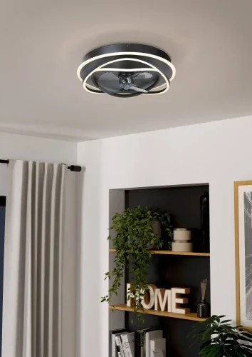 Люстра c вентилятором LED с пультом Namori 35146 Eglo чёрная на 1 лампу, основание чёрное в стиле современный хай-тек с пультом фото 4