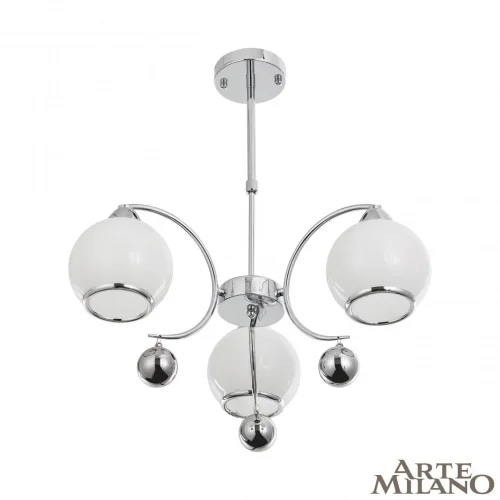 Люстра на штанге Neapolis-76207 276207/3 Ni Arte Milano белая на 3 лампы, основание никель в стиле современный Люстра на штанге Neapolis-76207 276207/3 Ni Arte Milano белая на 3 лампы, основание никель в стиле современный