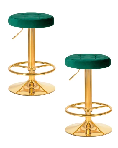 Табурет барный набор 2 шт. SET-2 5008_GoldBase-LM BRUNO GOLD, цвет сиденья зеленый велюр (MJ9-88), цвет основания золото Dobrin, /велюр, ножки/металл/золотой, размеры - 610*830***360*360