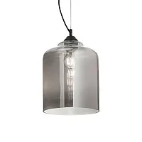 Светильник подвесной BISTRO' SP1 SQUARE FUME' Ideal Lux серый прозрачный на 1 лампу, основание чёрное в стиле современный выдувное