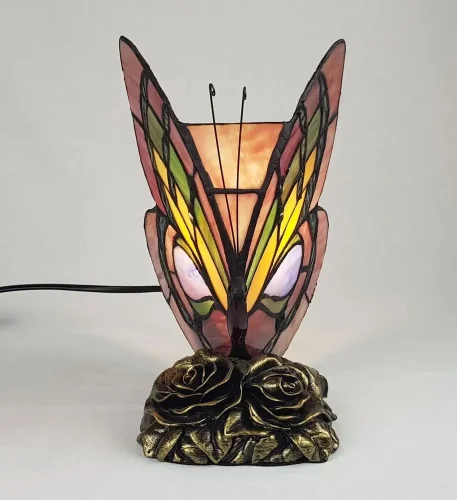 Настольная лампа Тиффани 805-824-01 Velante разноцветная 1 лампа, основание бронзовое коричневое металл в стиле тиффани бабочки фото 3