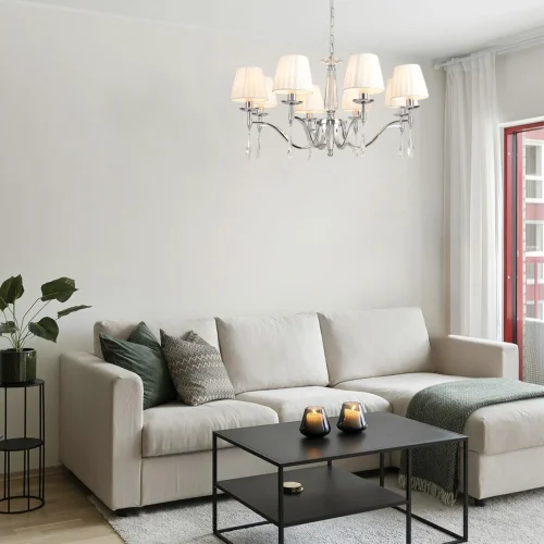 Люстра подвесная Magda 8316/8 Lumion белая на 8 ламп, основание хром в стиле классический фото 3 Люстра подвесная Magda 8316/8 Lumion белая на 8 ламп, основание хром в стиле классический фото 3