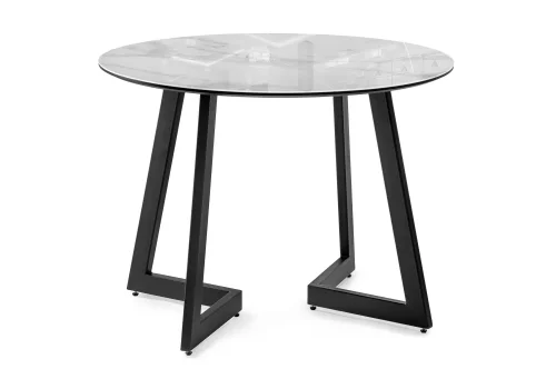 Стеклянный стол Алингсос 100(140)х100х76 белый мрамор / черный 532387 Woodville столешница белая мрамор из стекло фото 3