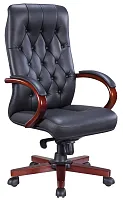Кресло руководителя руководителя Monaco Wood Кожаный Черный EP-082 W Leather Black Everprof, чёрный/кожа, ножки//, размеры - 1180*1245***700*