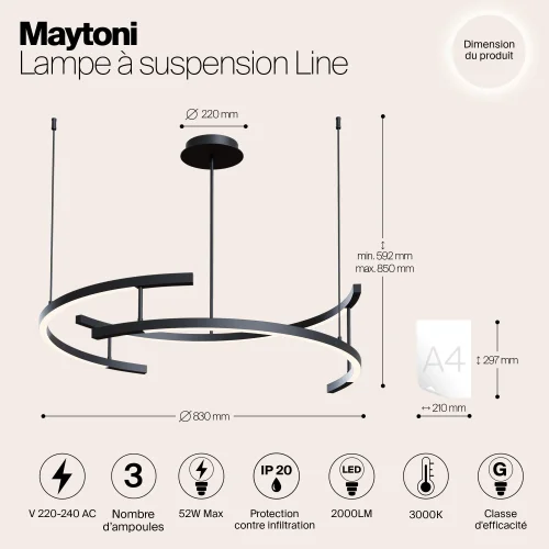 Светильник подвесной LED Line MOD054PL-L52B3K Maytoni чёрный на 1 лампу, основание чёрное в стиле современный хай-тек фото 12