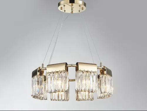 Люстра подвесная 4208/C gold Newport прозрачная на 8 ламп, основание золотое в стиле современный 