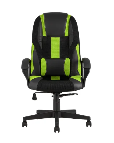 Кресло игровое TopChairs ST-CYBER 9 GREEN (Спинка и сиденье комбо ткань/экокожа, цвет черный/зеленый УТ000034844 Stool Group, зелёный/экокожа, ножки/металл/чёрный, размеры - ****660*700 фото 2