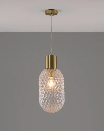 Светильник подвесной Sunset V10918-P Moderli прозрачный 1 лампа, основание золотое в стиле современный выдувное