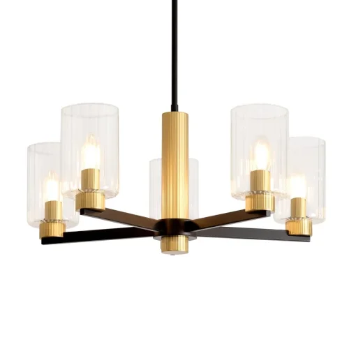 Люстра на штанге Ombre FR2051CL-05BBS Freya прозрачная на 5 ламп, основание чёрное в стиле классический фото 6 Люстра на штанге Ombre FR2051CL-05BBS Freya прозрачная на 5 ламп, основание чёрное в стиле классический фото 6