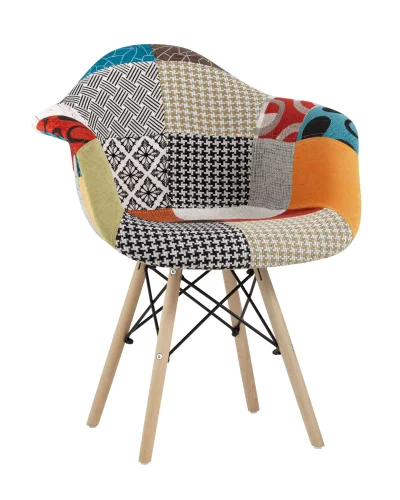 Кресло EAMES пэчворк УТ000002114 Stool Group, разноцветный/ткань, ножки/дерево/коричневый, размеры - ****640*620
