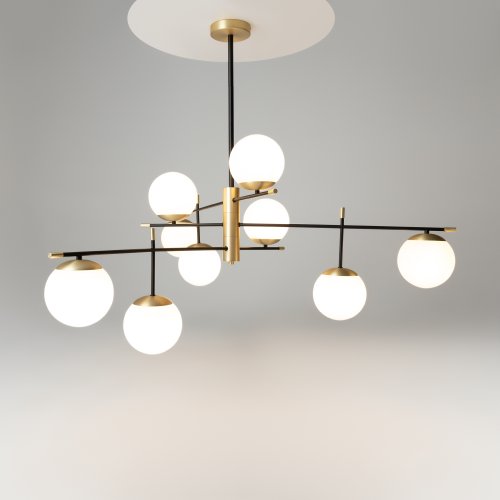 Люстра на штанге Nostalgia MOD048PL-09G Maytoni белая на 9 ламп, основание матовое золото в стиле современный шар фото 9