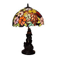Настольная лампа Тиффани Grape OFT871 Tiffany Lighting разноцветная оранжевая красная зелёная 1 лампа, основание коричневое металл в стиле тиффани виноград девушка цветы