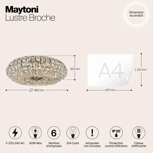 Люстра хрустальная Broche DIA902-06-N Maytoni прозрачная на 6 ламп, основание хром в стиле современный фото 3