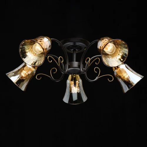 Люстра потолочная Моника 372014205 DeMarkt бежевая янтарная на 5 ламп, основание коричневое в стиле классический  фото 2