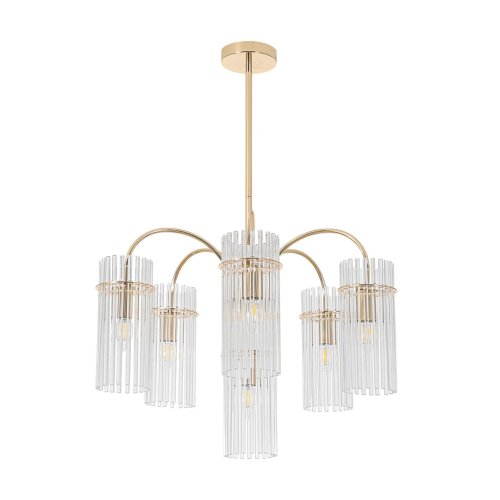 Люстра на штанге Opulenta 8413/6 Lumion прозрачная на 6 ламп, основание золотое в стиле классический Люстра на штанге Opulenta 8413/6 Lumion прозрачная на 6 ламп, основание золотое в стиле классический