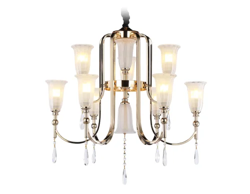 Люстра подвесная TR3250 Ambrella light белая на 9 ламп, основание золотое в стиле классический 
