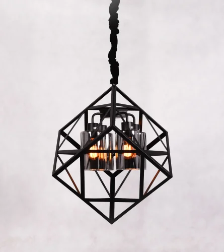 Светильник подвесной Brutte LDP 11339-4 BK Lumina Deco янтарный 4 лампы, основание чёрное в стиле лофт ковка кантри  фото 3