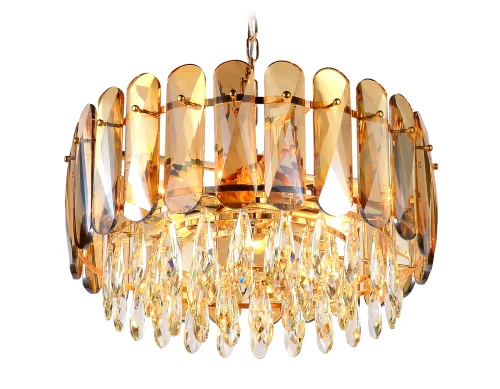 Люстра подвесная TR5071 Ambrella light янтарная на 6 ламп, основание золотое в стиле современный классический 