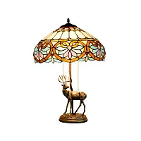 Настольная лампа Тиффани Petunia OFT914 Tiffany Lighting коричневая бежевая разноцветная голубая 2 лампы, основание бронзовое металл в стиле тиффани орнамент цветы