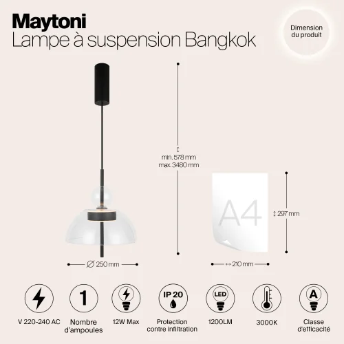 Светильник подвесной LED Bangkok MOD185PL-L6B3K1 Maytoni прозрачный на 1 лампу, основание чёрное в стиле современный фото 10