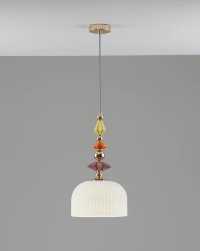 Светильник подвесной Charm V11181-1P Moderli белый на 1 лампу, основание золотое в стиле прованс современный классический фото 2