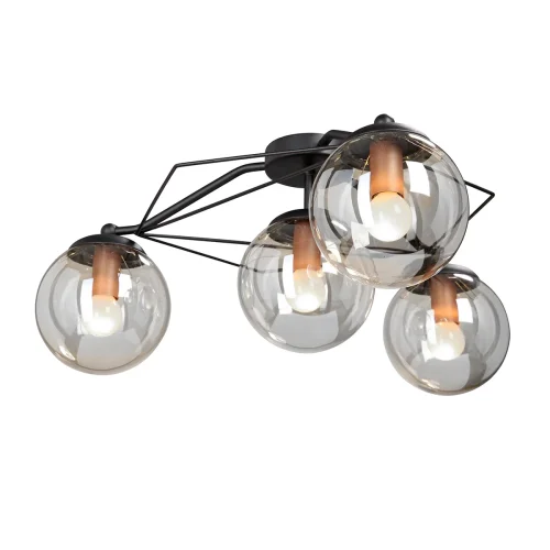 Люстра потолочная V4722-1/4PL Vitaluce янтарная на 4 лампы, основание чёрное в стиле арт-деко шар фото 4