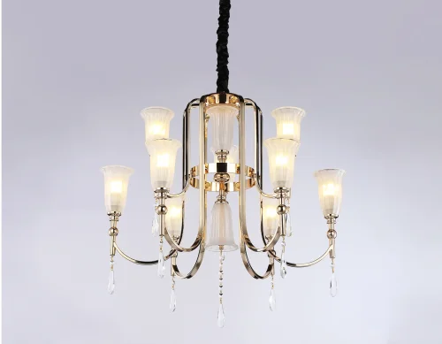 Люстра подвесная TR3250 Ambrella light белая на 9 ламп, основание золотое в стиле классический  фото 6