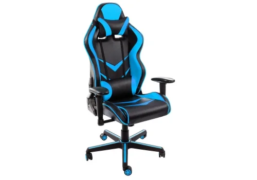 Кресло игровое Racer черное / голубое 1856 Woodville, голубой/искусственная кожа, ножки/металл/чёрный, размеры - *1280***700*570