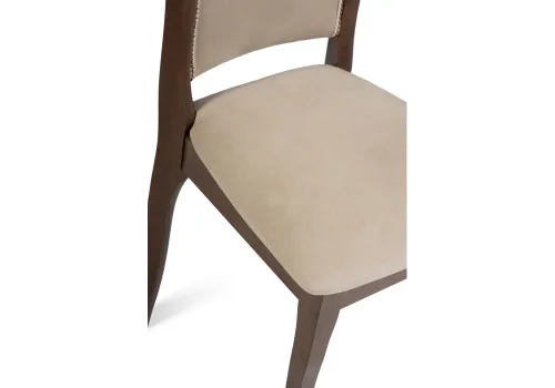 Деревянный стул Санати сливочный раф / темный орех 527068 Woodville, бежевый/ткань, ножки/массив березы дерево/орех, размеры - ****430*420 фото 6
