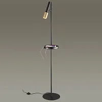 Торшер со столиком с usb Mehari 4240/1F Odeon Light usb со столиком чёрный 1 лампа, основание чёрное в стиле хай-тек современный
