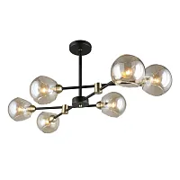 Люстра потолочная Fasano OML-94207-06 Omnilux янтарная на 6 ламп, основание чёрное в стиле современный лофт шар