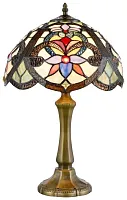 Настольная лампа Тиффани 826-804-01 Velante разноцветная 1 лампа, основание коричневое бронзовое металл в стиле тиффани орнамент цветы