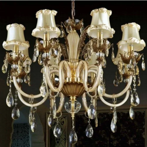 Люстра подвесная  BACCARAT SP8 Crystal Lux бежевая на 8 ламп, основание бронзовое в стиле классический 
