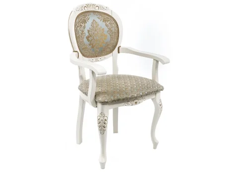 Деревянный стул Adriano 2 молочный / патина 438331 Woodville, бежевый золотой/ткань, ножки/массив бука дерево/белый, размеры - ****560*550