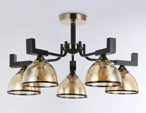 Люстра потолочная TR9099 Ambrella light янтарная на 5 ламп, основание золотое чёрное в стиле классический современный  фото 6