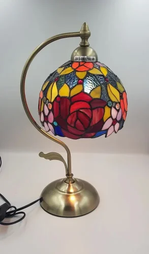 Настольная лампа Тиффани 828-804-01 Velante разноцветная 1 лампа, основание коричневое бронзовое металл в стиле тиффани цветы фото 6