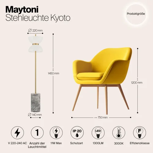 Торшер LED Kyoto MOD178FL-L11G3K Maytoni белый на 1 лампу, основание серое золотое в стиле современный арт-деко фото 12