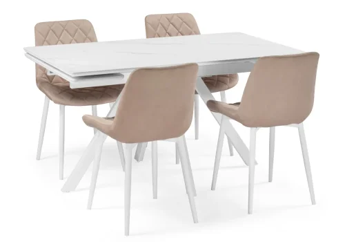 Керамический стол Вилли 140 (200) х 80 белый мрамор alpin white / snow white / белый 617084 Woodville столешница белая мрамор из керамика фото 3