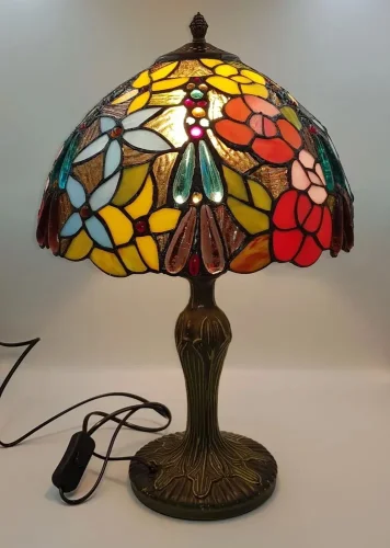 Настольная лампа Тиффани 885-804-01 Velante разноцветная 1 лампа, основание бронзовое коричневое металл в стиле тиффани цветы фото 5