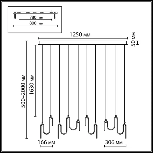 Светильник подвесной LED Flow 5105/52L Odeon Light янтарный на 1 лампу, основание золотое в стиле современный арт-деко линейный фото 2